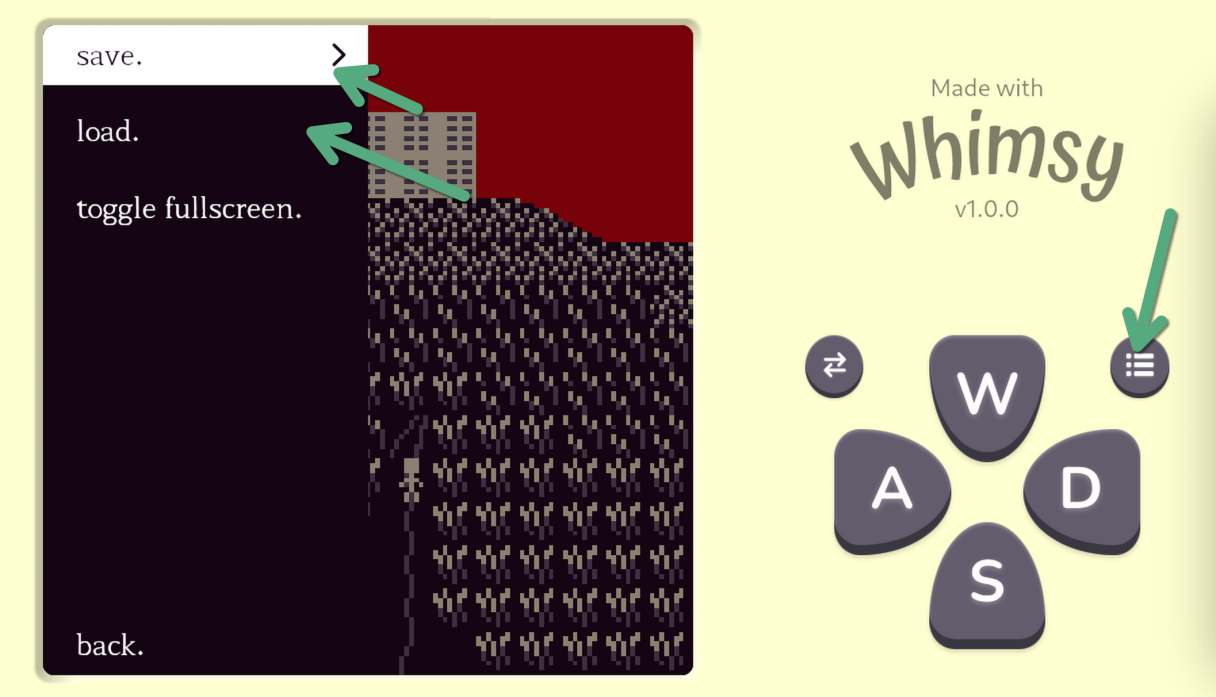 Открытие игрового меню