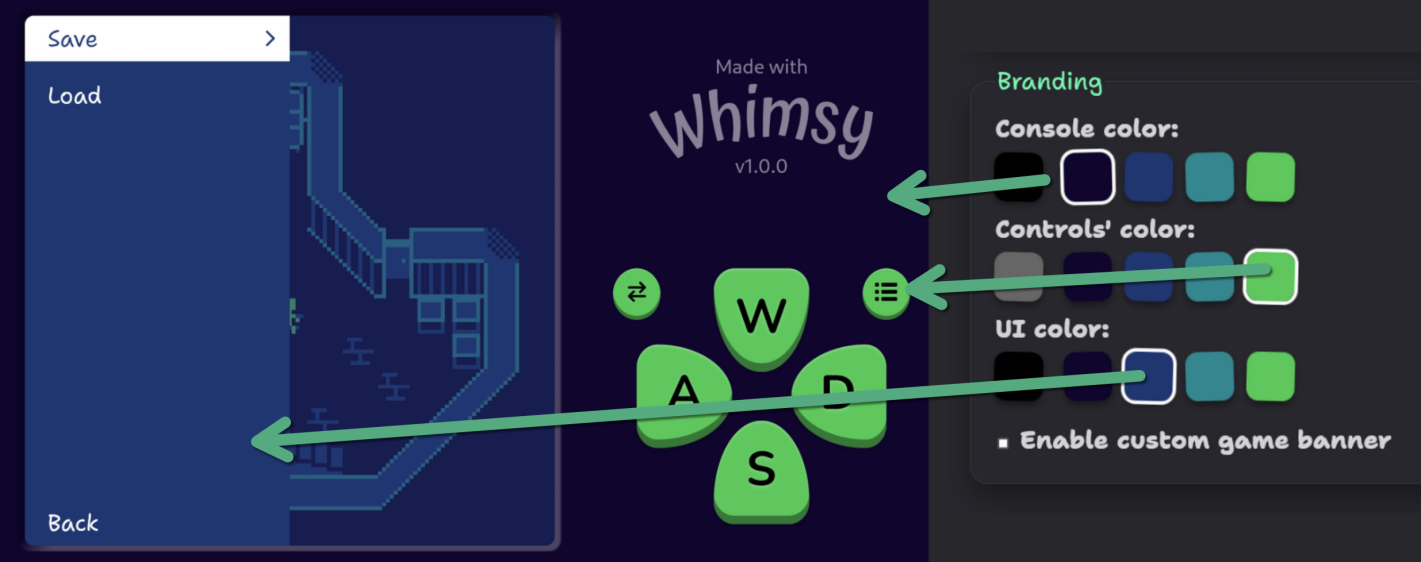 Изображение, показывающее, как цвета брендинга отображаются в пользовательском интерфейсе игры